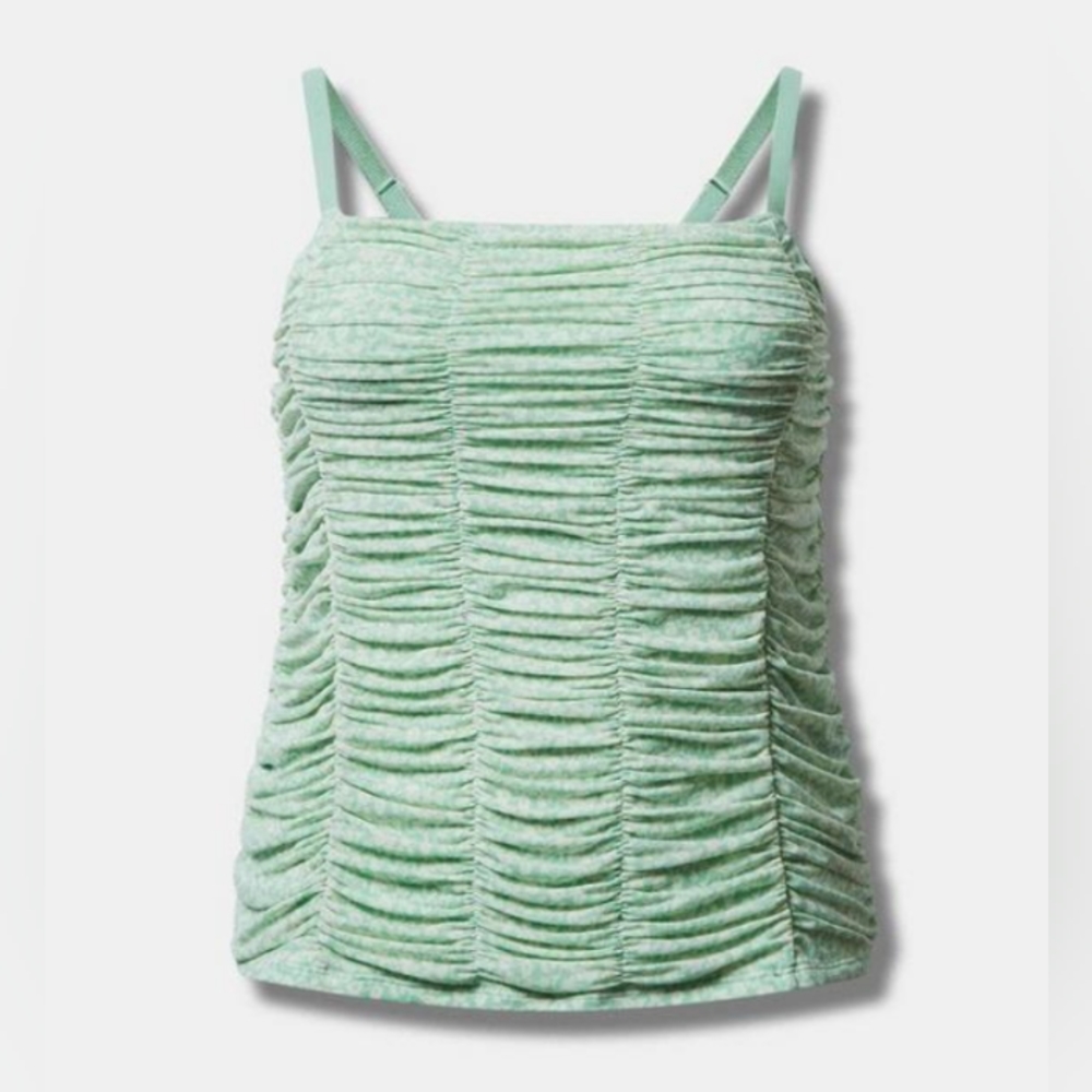 New Torrid 6X(30W) Stretch Mesh Cropped Shirred Cami- Mint Green Floral … - Picture 3 of 5